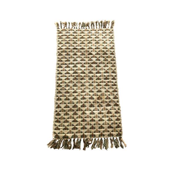 Unbranded Other - Flat Handwoven Rug Cotton Neutral Memphis Fossil India Dhurrie 19x33" Vintage